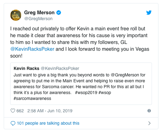 Kevin Roster在 WSOP宣传肉瘤意识，生命的最后只想好好的打下牌