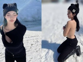 【蜗牛扑克】性感長腿妹「羅莉Rolly」韓國玩耍，雪地裡「上空秀裸背」讓人零下也熱起來！