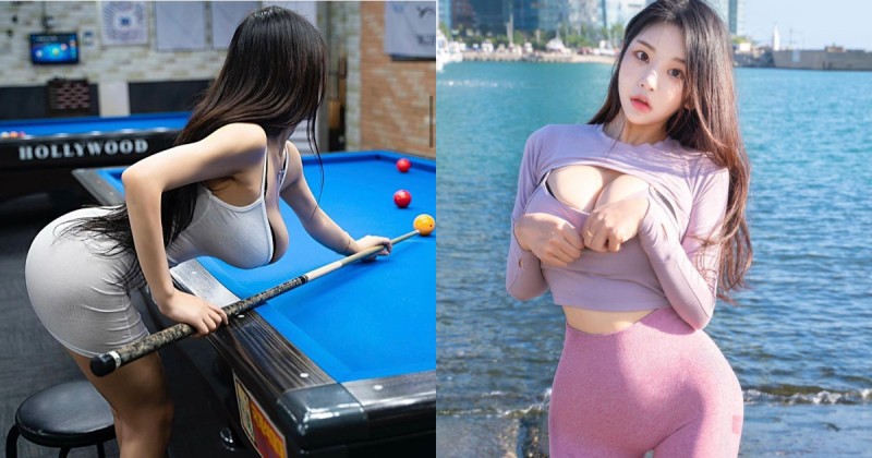 【蜗牛扑克】南韓巨乳妹彎腰打撞球　自備的兩顆「白嫩母球」直接掉出來