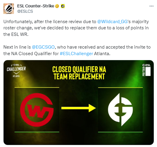 EG将顶替Wildcard参加ECL亚特兰大北美区封闭预选赛
