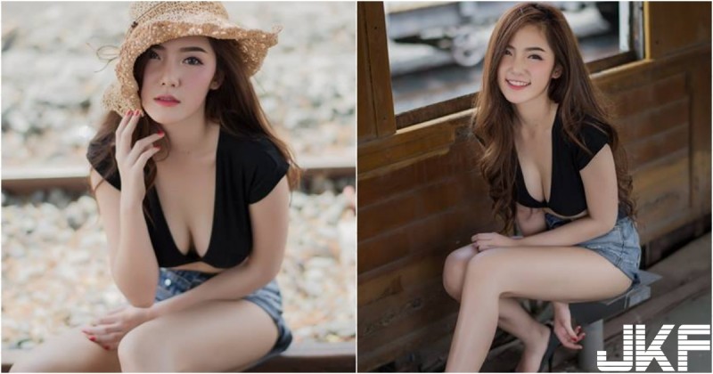 「白皙大奶妹」擅闖廢棄鐵路！「爆乳上衣」裡面雪白一片！修長美腿也好辣！