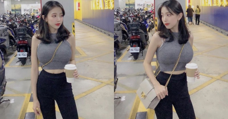 台中IKEA停車場又見「巨乳正妹」出沒！小背心包不住「雄偉雙峰」，霸氣乳量hold全場！