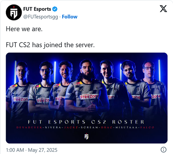 【蜗牛电竞】FUT俱乐部进军CS:JACKZ及Nivera在列 ScreaM为第六人【EV扑克小游戏官网】