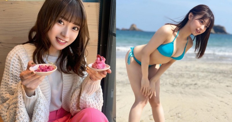 甜美可愛的「大眼櫻花妹」居然很有料！海邊比基尼挺「白皙嫩乳」拍寫真啦！
