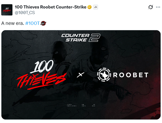 官宣：100 Thieves第三次进军CS，阵容尚未公开
