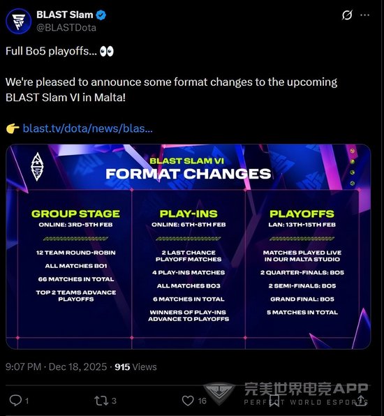 【蜗牛电竞】BLAST SLAM S6赛制公布：淘汰赛全程BO5【EV扑克小游戏官网】