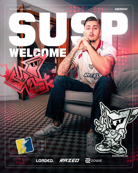 【蜗牛电竞】官宣：HEROIC正式签下susp替代yxngstxr【EV扑克小游戏官网】