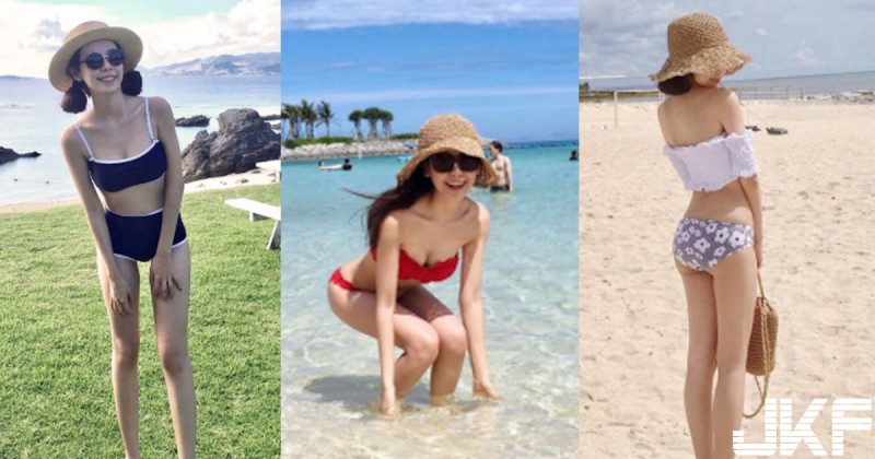 【蜗牛扑克】火辣！氣質正妹海邊「倒奶戱水」大秀長腿比基尼