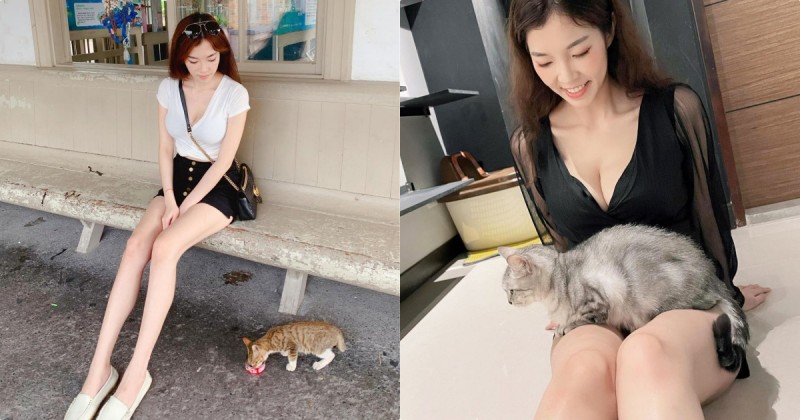 【蜗牛扑克】正妹「羅莉Rolly」與貓互動畫面太辣，「修長的大美腿」太逆天了！