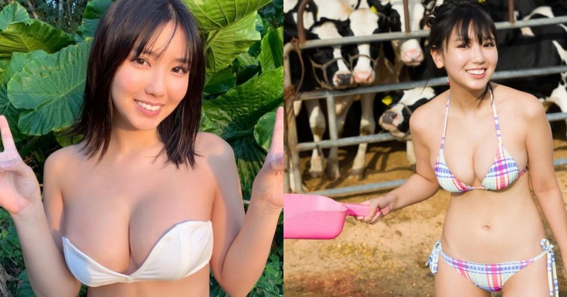 【蜗牛扑克】「童顏巨乳學生妹」跑鄉下玩耍穿比基尼餵牛，18歲「完熟歐派」自然又飽滿！