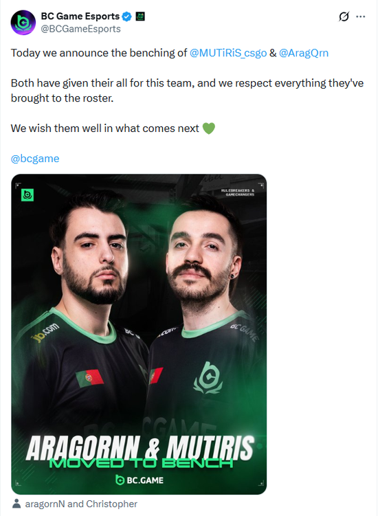 【蜗牛电竞】官宣：BC.Game下放MUTiRiS和aragornN【EV扑克小游戏官网】