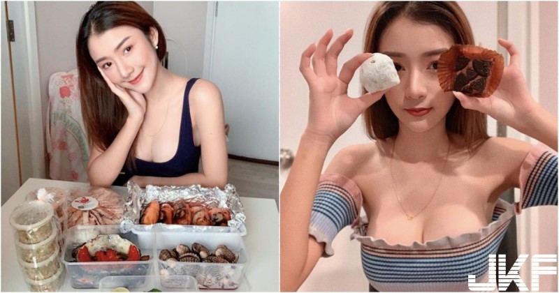 【蜗牛扑克】94愛吃宵夜～「長髮美乳妹」在家享用美食，清涼小背心暗藏「雪白大福」呢