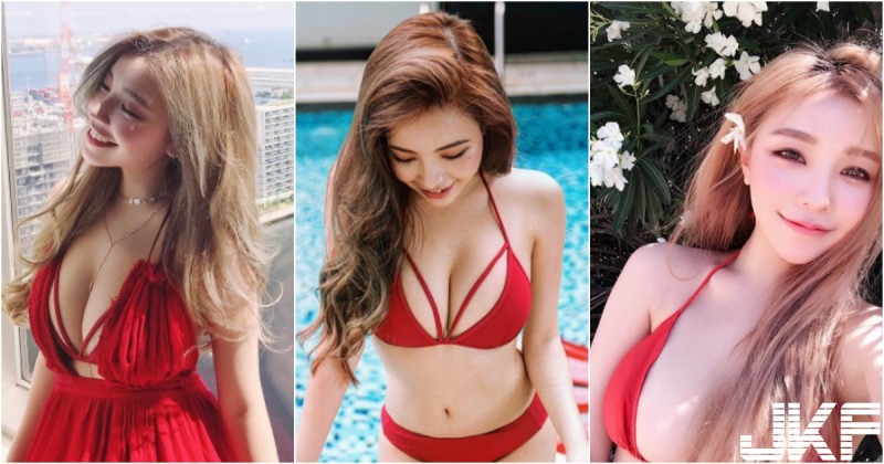 【蜗牛扑克】尺寸太大「衣服包不住」！正妹紅色比基尼秀「渾圓美乳」！畫面好白嫩啊～